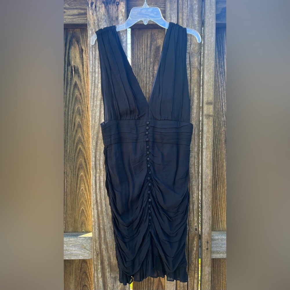 Black Rouched Button Mini Ruffle Dress - Picture 2 of 6